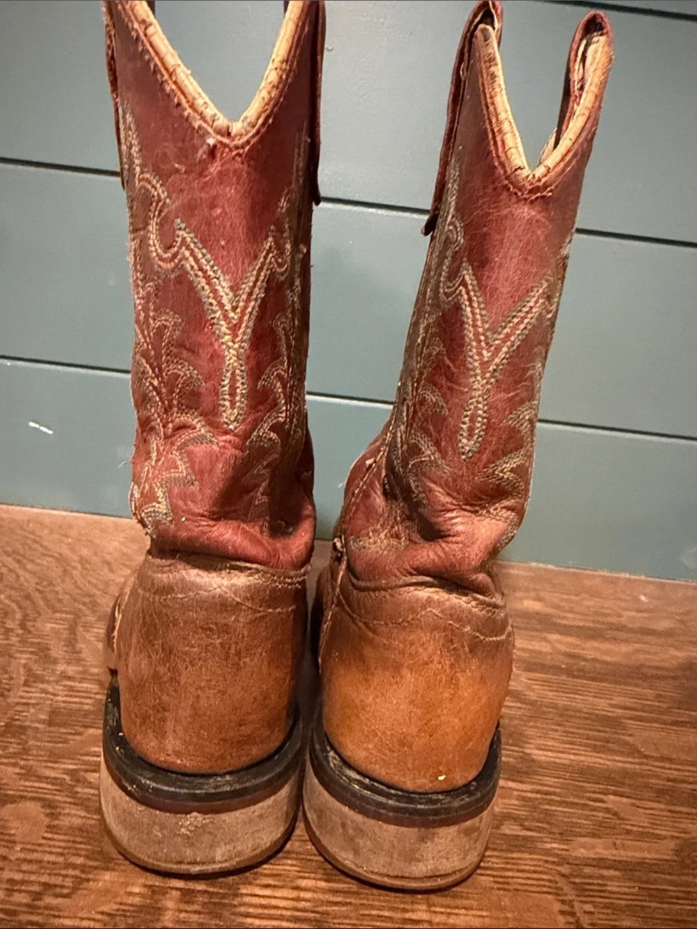 Old West Kids Brown & Red Leather Cowboy Boots
